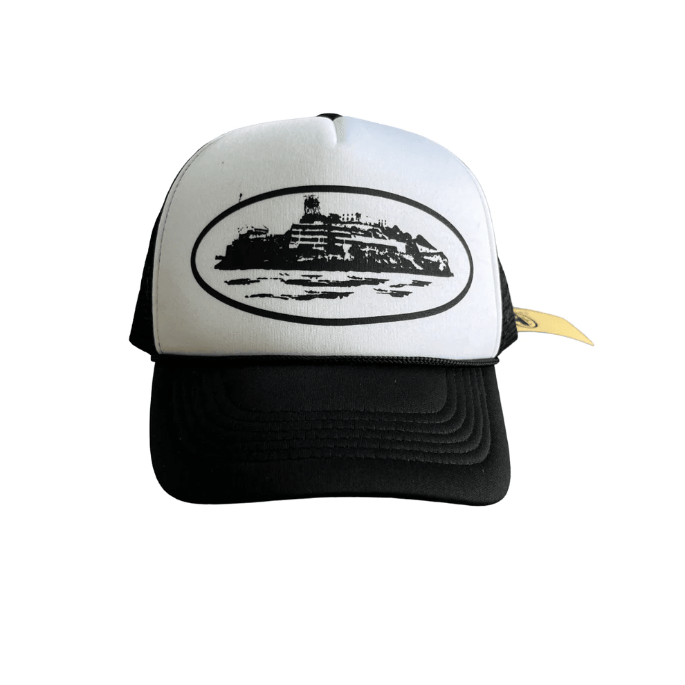 Corteiz Alcatraz Foam Printed Trucker Cap - WHITE/BLACK