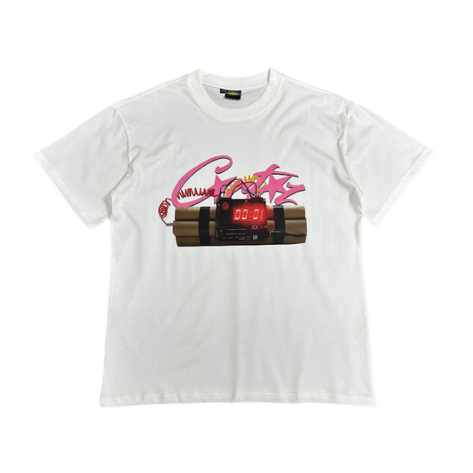 Corteiz No Time 4 Luv Tee Timebomb Short Sleeve T-shirt - WHITE/PINK