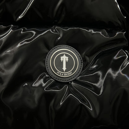 Trapstar Irongate Puffer Jacket - Men's Shiny Black Winter Coat with Detachable Hood