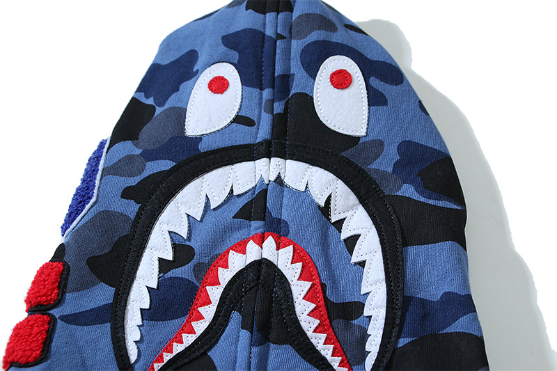 BAPE ABC Camo Shark Sweat à capuche zippé A Swimming Ape - Bleu