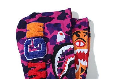 BAPE Color Camo Shark Full Zip Double Hooded Hoodie - PURPLE