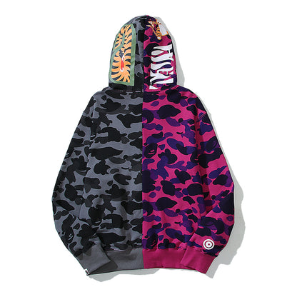 Sweat à capuche à moitié zippé BAPE Color Camo Tiger Shark - Gris/Violet