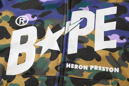 BAPE x Heron Preston Mix 1st Camo Shark Full Zip Hoodie - PURPLE