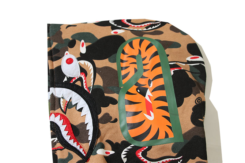 Bape Green and Tan ABC Camo Shark Hoodie Streetwear - Camouflage