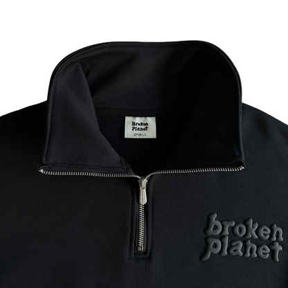 Broken Planet Basics Quarter Zip Jumper Sweater Unisex Streetwear Sweatshirt - Midnight Black