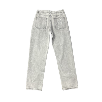 Broken Planet Jeans pour Hommes et Femmes Pantalons imprimés étoiles Streetwear Pantalons Droits à Jambes Larges décontractés - Denim Clair