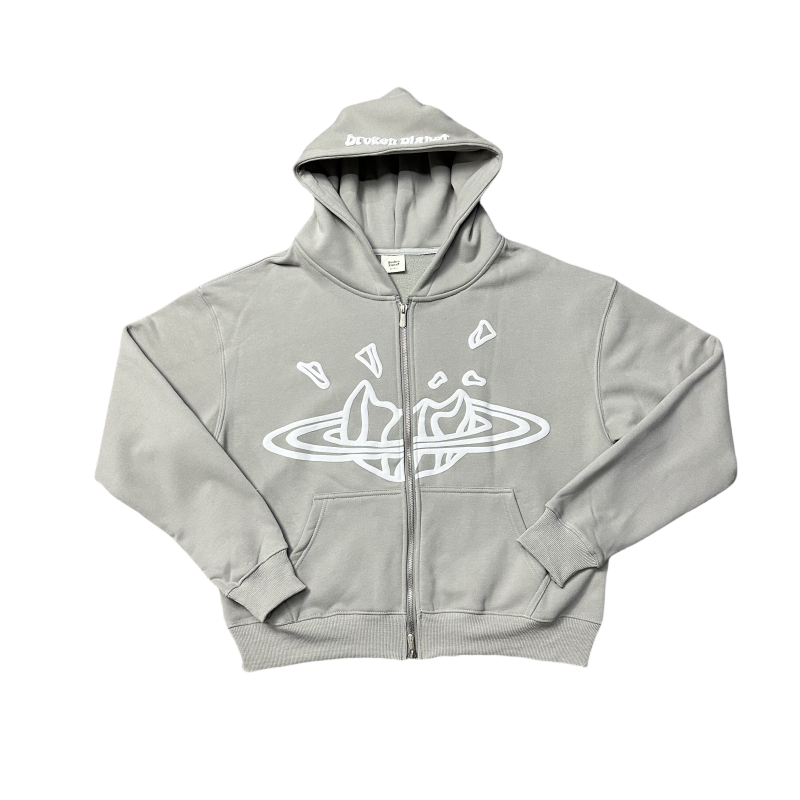 Broken Planet Zip Up Hoodie Jacket Hooded Cardigan Sweatshirt - Dark Grey