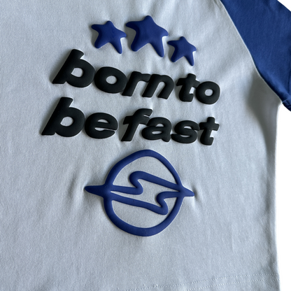Broken Planet 'born to be fast' Baby Tee Casual Streetwear Short Sleeve T-shirt- White/Blue