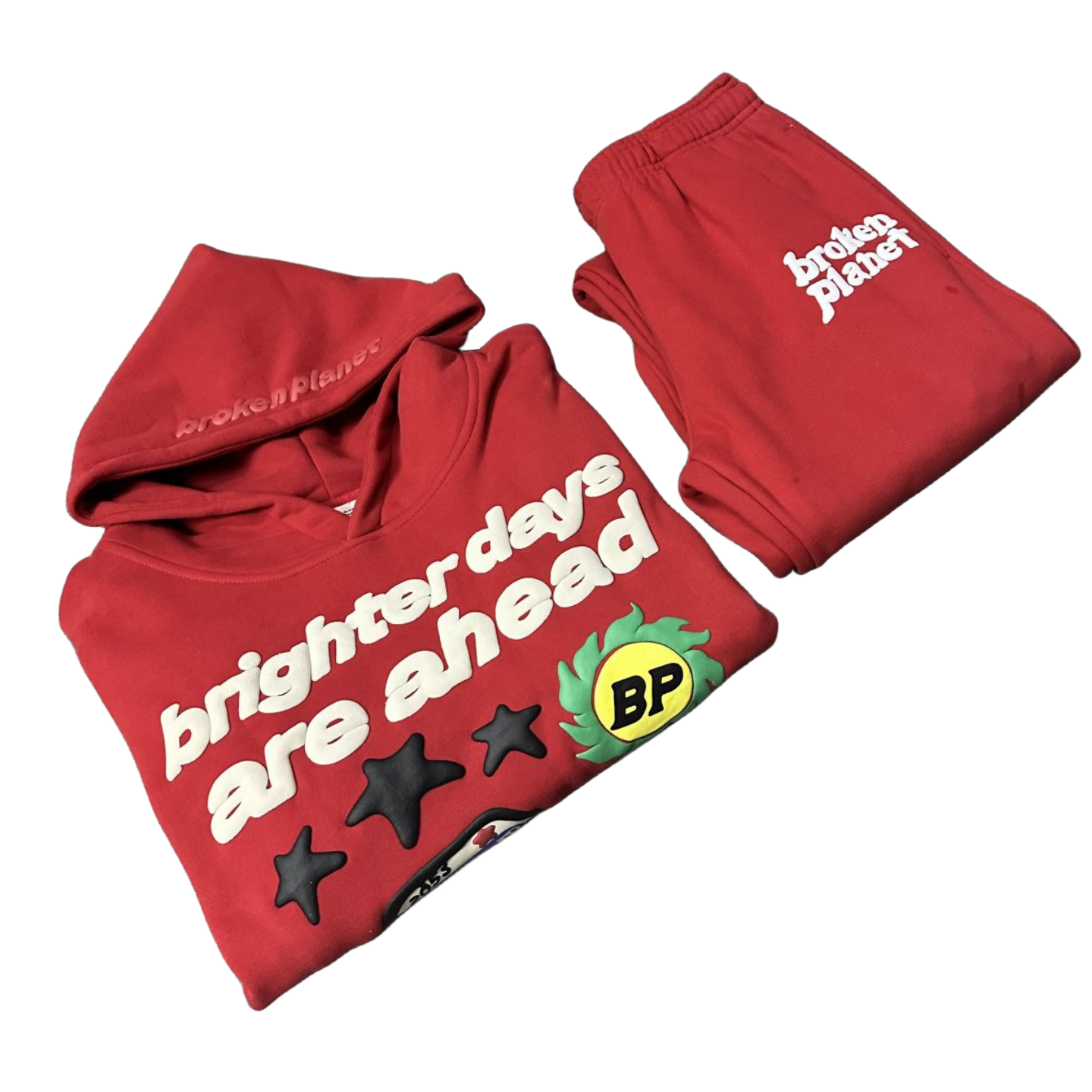 Broken Planet ‘brighter days are ahead’ Hoodie And Trousers Tracksuits Casual Streetwear Set - Red