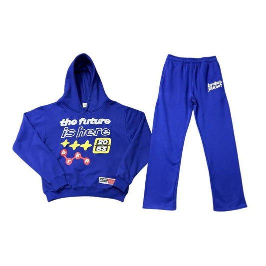 Broken Planet ‘the future is here’ Hoodie And Trousers Tracksuits Casual Streetwear Set - Blue