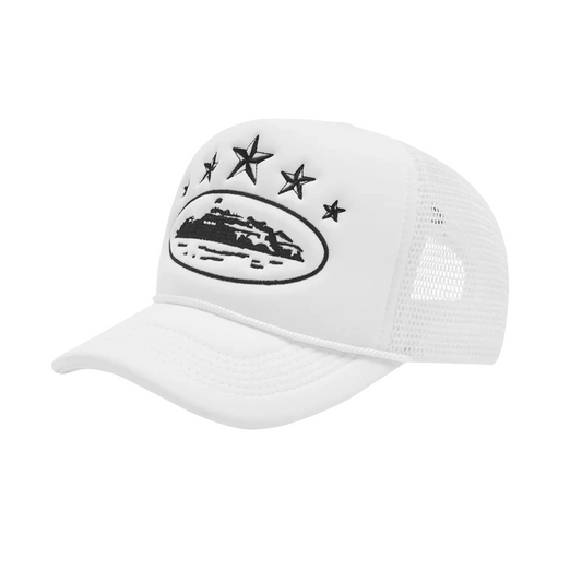 Corteiz 5 Starz Alcatraz Mesh Trucker Hat - White