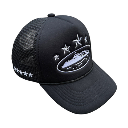 Corteiz 5 Starz Alcatraz Mesh Trucker Hat -Black