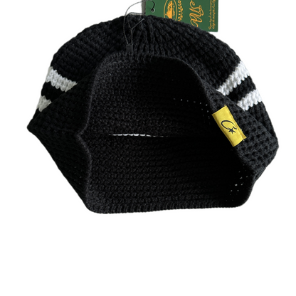 Corteiz Big Crochet Beanie Thick Rope Stair Knitting Warm Cap Cold Hat - Black