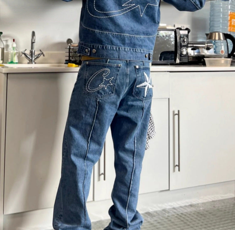 Corteiz C-Star Denim Jeans Men's Women's Unisex Pants - BLUE