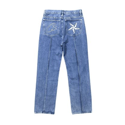 Corteiz C-Star Denim Shorts Jeans unisexe pour hommes et femmes - BLEU