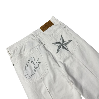 Corteiz C-Star Stitch-Down Denim Trucker Jacket And Jeans Suit Tracksuits - White - Hipstersbuy