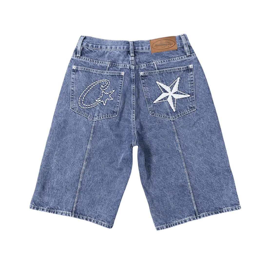 Corteiz C-Star Denim Shorts Jeans unisexe pour hommes et femmes - BLEU