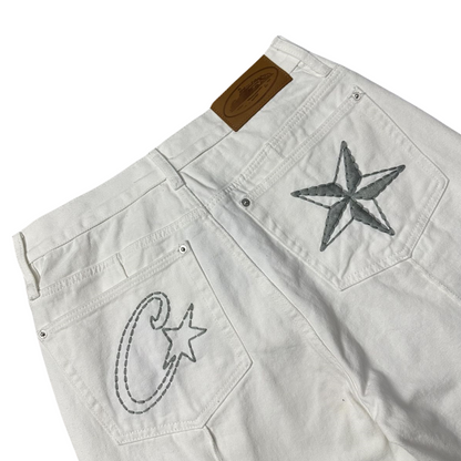 Corteiz C-Star Denim Shorts Men's Women's Unisex Jeans - White - Hipstersbuy