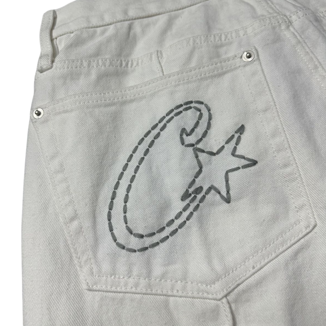 Corteiz C-Star Denim Shorts Men's Women's Unisex Jeans - White - Hipstersbuy