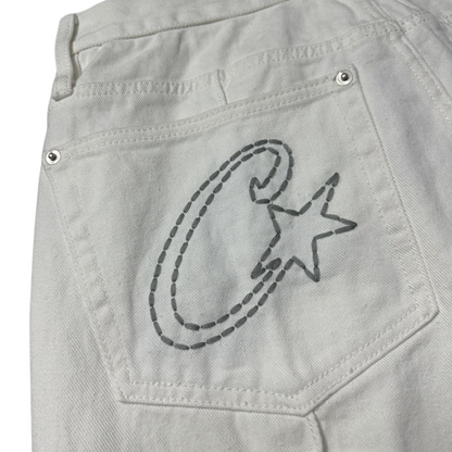 Corteiz C-Star Denim Shorts Men's Women's Unisex Jeans - White - Hipstersbuy