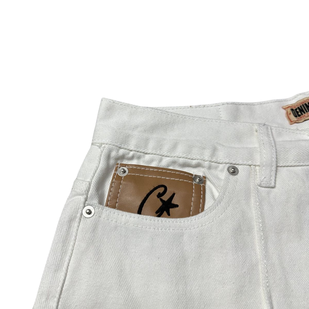 Corteiz C-Star Denim Shorts Men's Women's Unisex Jeans - White - Hipstersbuy