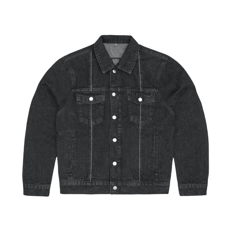 Corteiz C-Star Stitch-Down Denim Trucker Jacket And Jeans Suit Tracksuits - Black
