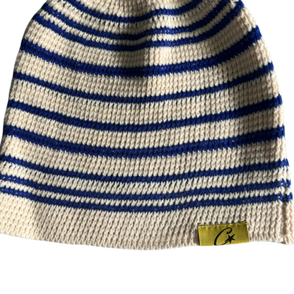 Corteiz Crochet Beanie Knitting Cap Warm Cap Cold Hat - Cream/Blue