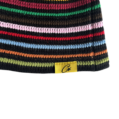 Corteiz Crochet Beanie Knitting Warm Cap Striped Cold Hat - Beige/Black