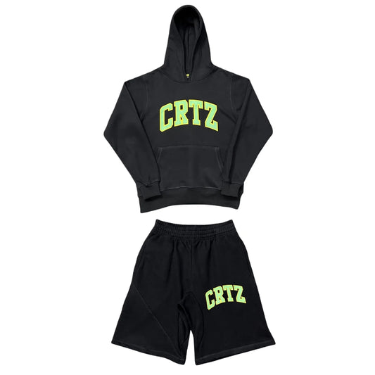 Corteiz Dropout Hoodie And Pants Trousers Tracksuits Alphabet Set - BLACK/GREEN