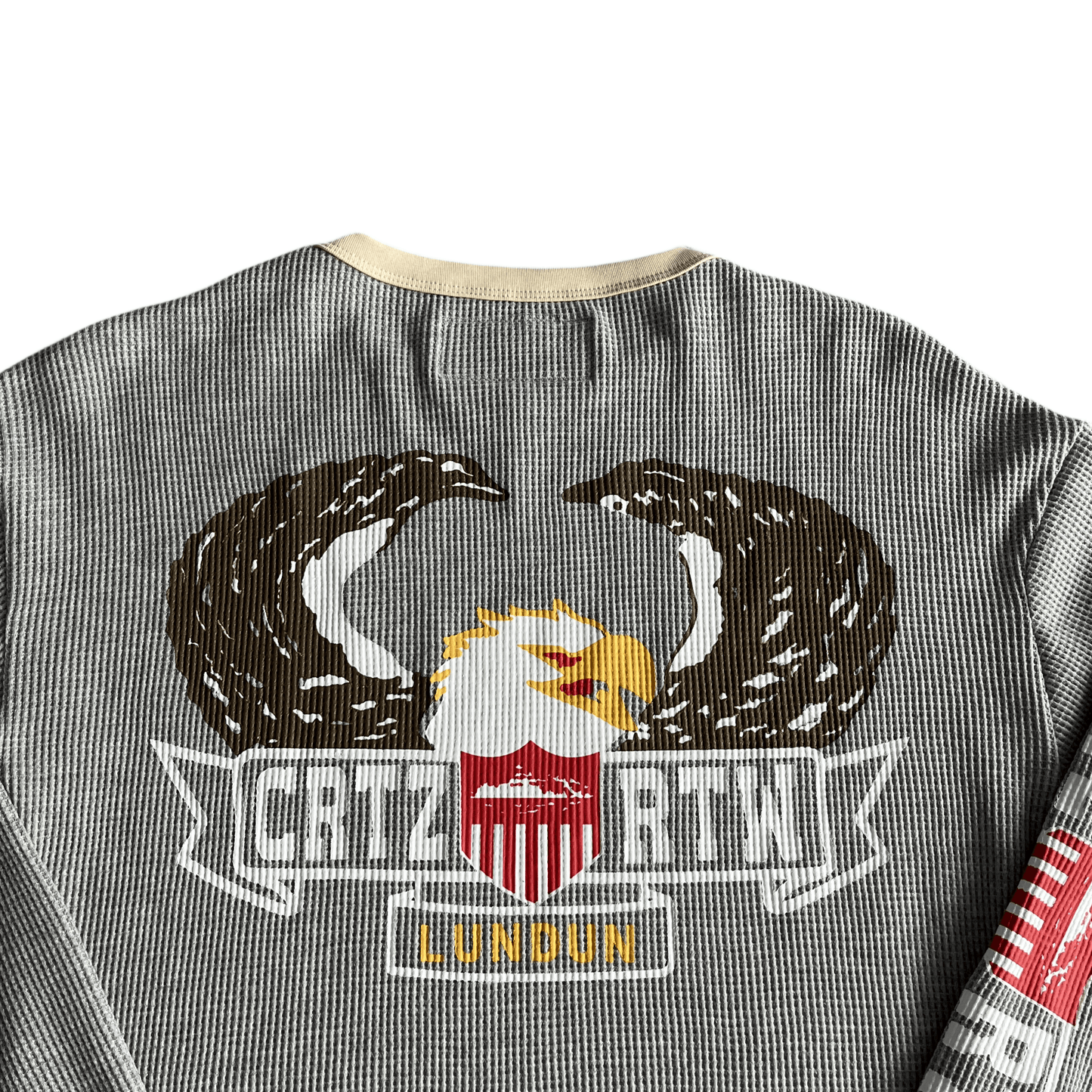 Corteiz Eagle Print Waffle Long Sleeve Tee - Light Gray - Hipstersbuy