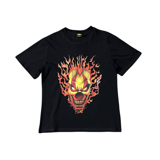 Corteiz Fire Flame Clown Head Short Sleeve T-shirt - Black