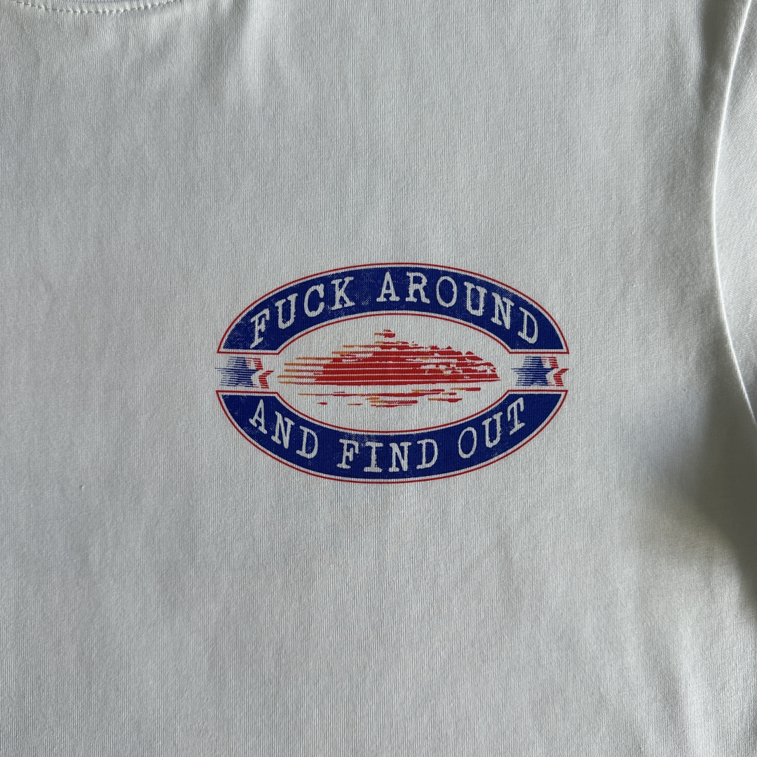 Corteiz Fuck Around And Find Out Tee Short Sleeve T-shirt - White/Blue - Hipstersbuy