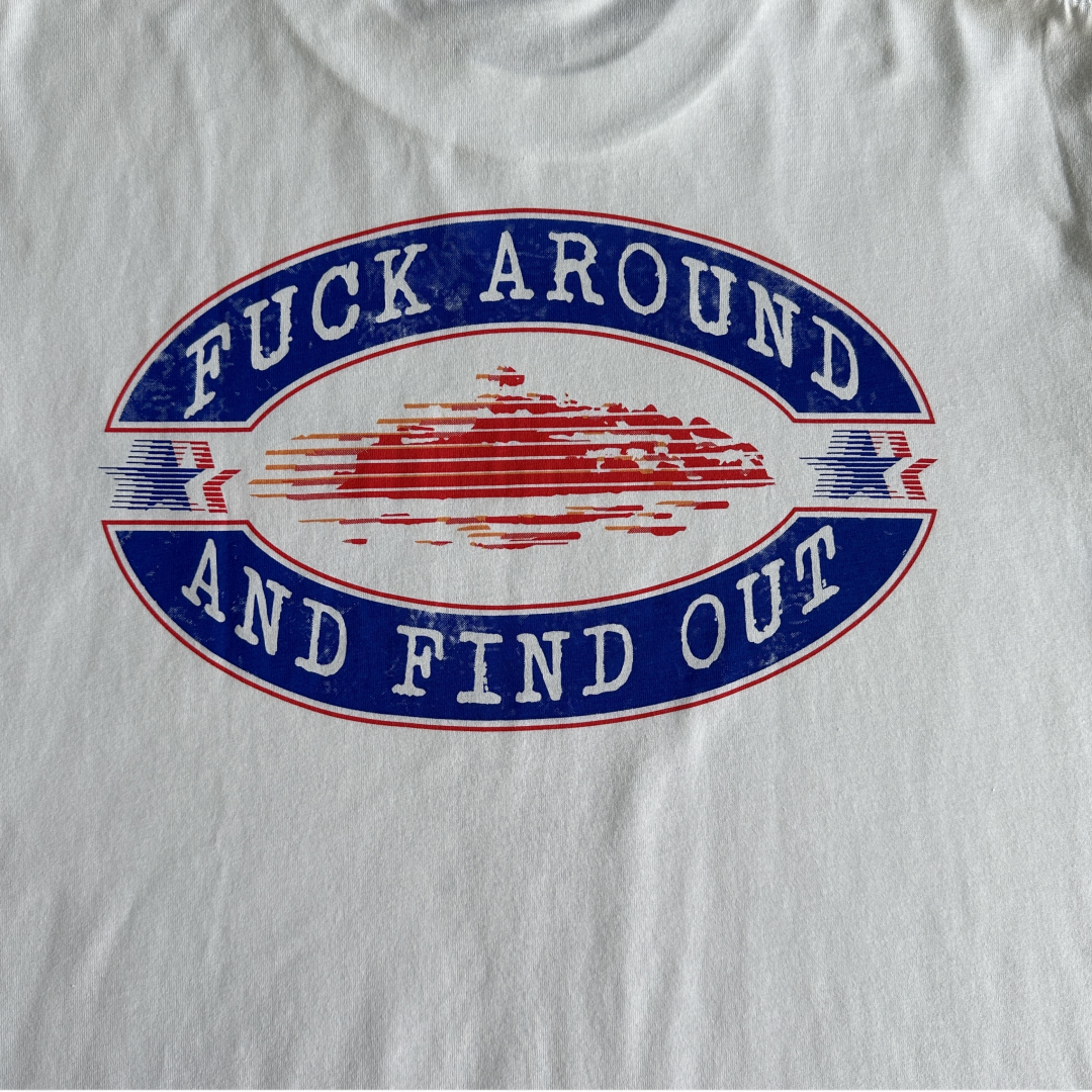 Corteiz Fuck Around And Find Out Tee Short Sleeve T-shirt - White/Blue - Hipstersbuy