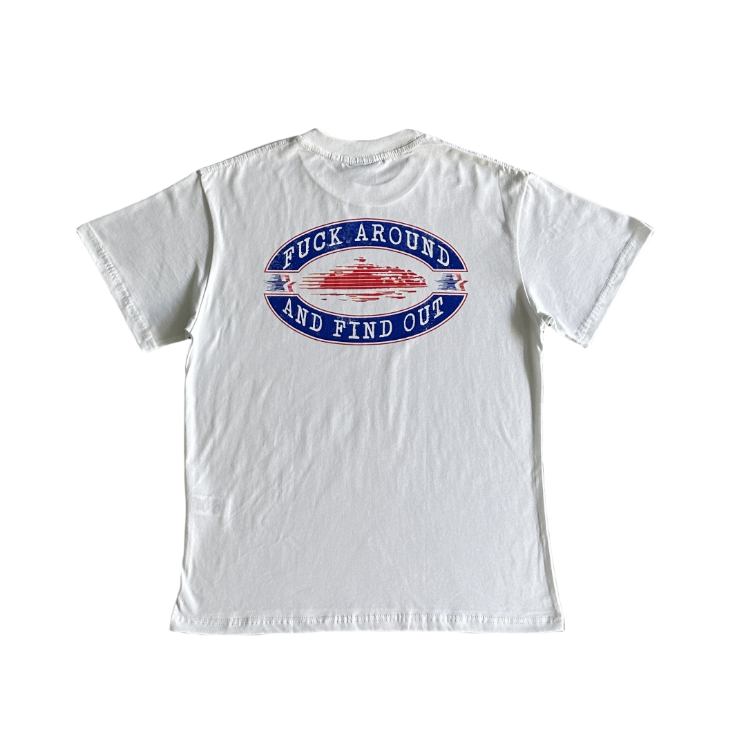 Corteiz Fuck Around And Find Out Tee Short Sleeve T-shirt - White/Blue - Hipstersbuy