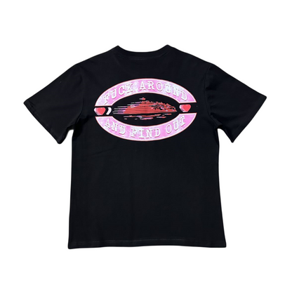 Corteiz Fuck Around And Find Out Tee Short Sleeve T-shirt - Black/Pink - Hipstersbuy