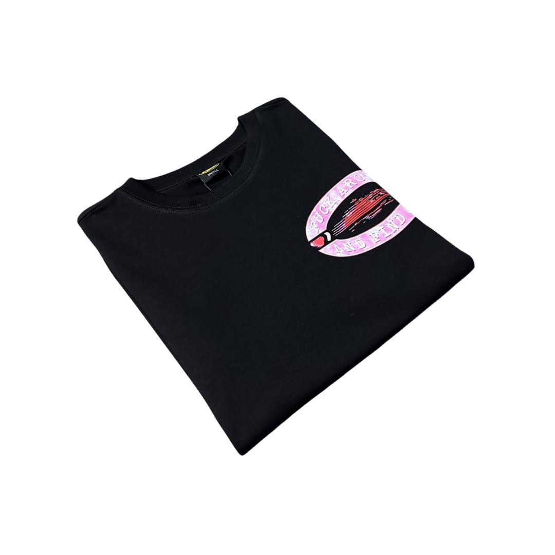 Corteiz Fuck Around And Find Out Tee Short Sleeve T-shirt - Black/Pink - Hipstersbuy