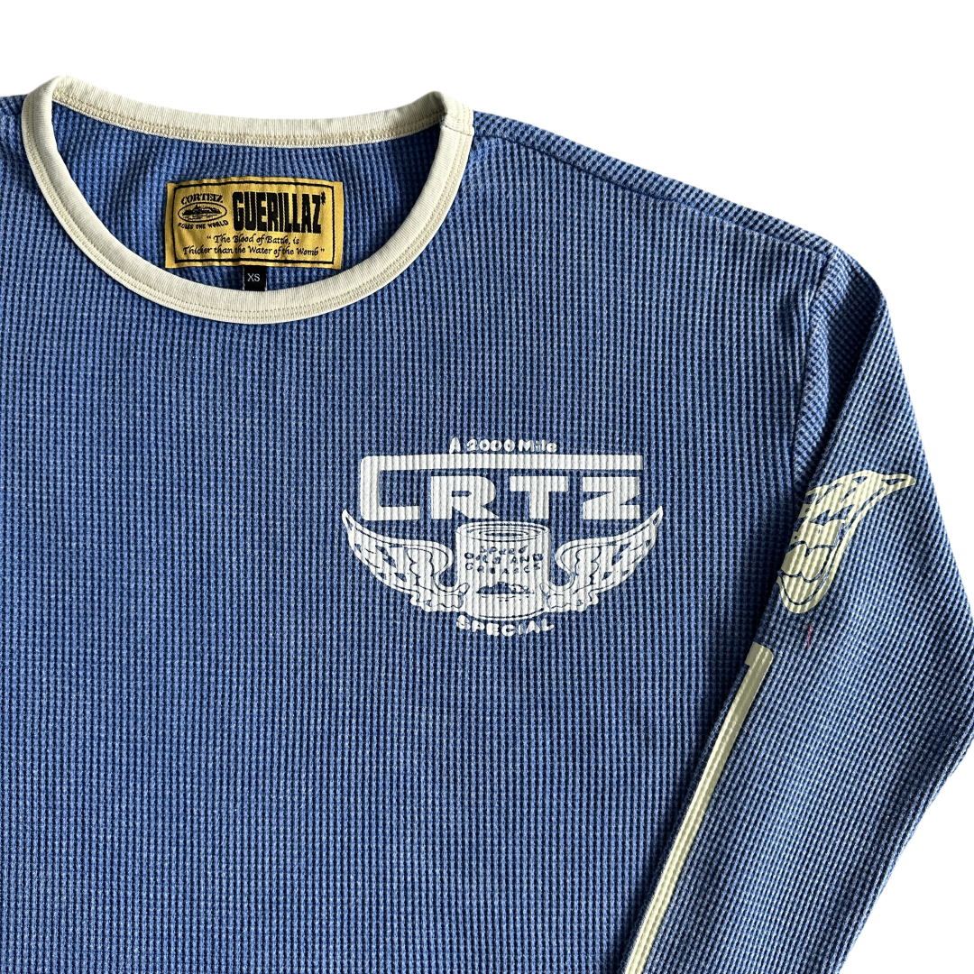 Corteiz Gasolina Waffle Washed Long Sleeve Tee Crew Neck Pullover Top - Hipstersbuy