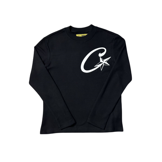 Corteiz Jersey Amarillo Camisetas Streetwear C Starz Tee Pullover Round Neck Long Sleeve Top-Black