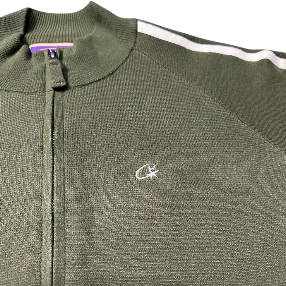 Corteiz Knit Zip Up Fleece Jacket - OLIVE