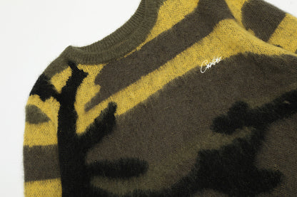 Corteiz Mohair Camo Knitted Jumper Sweater - Camo Green
