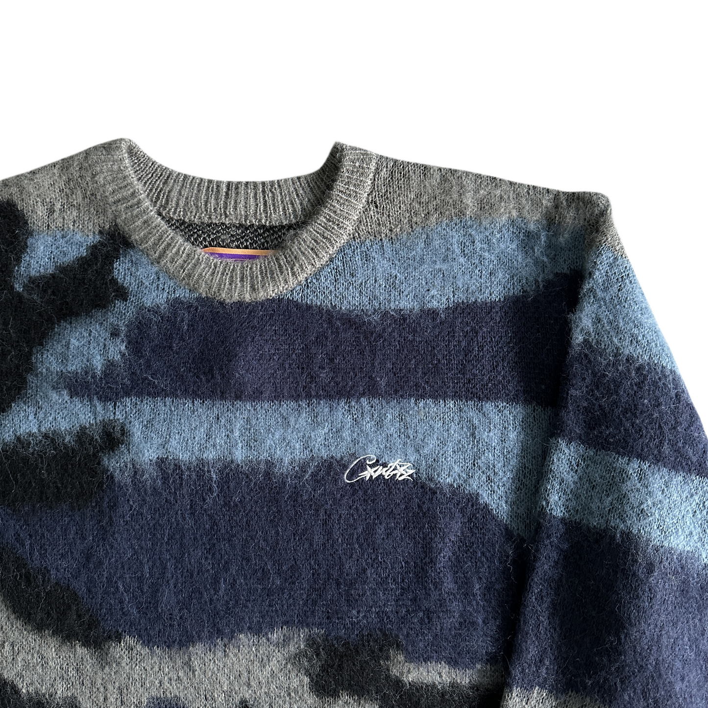 Corteiz Mohair Kmit Camo Knitted Jumper Sweater -Deep Ocean