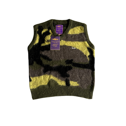 Gilet pull camouflage en tricot Mohair Corteiz - ROUGE