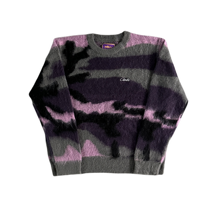 Corteiz Mohair SAKURA Camo Knitted Jumper Sweater - Purple