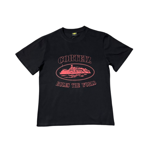 Corteiz OG Alcatraz Rules The World Tee Short Sleeve T-shirt - Black/Red - Hipstersbuy