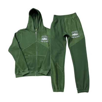 Corteiz Rules The World Alcatraz Hoodie And Jogging Tracksuit Superior V2 Zipper Set - GREEN