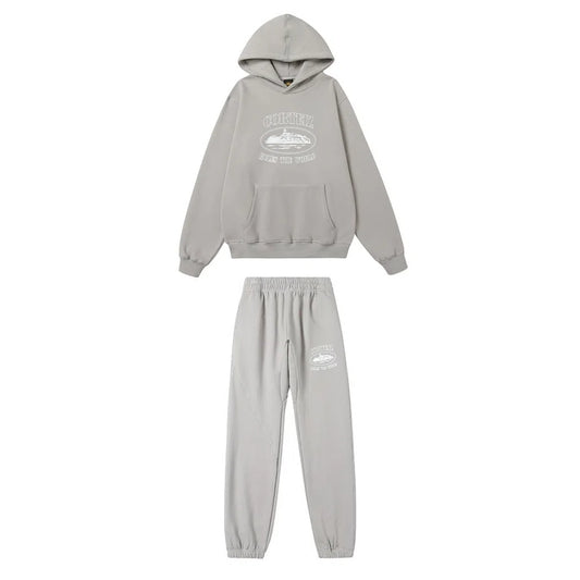 Corteiz Rules The World Alcatraz Superior Hoodie And Jogging Tracksuit Set - GREY