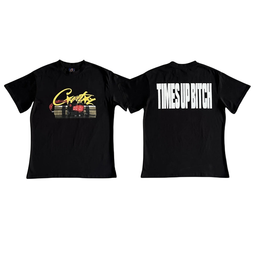 Corteiz 'TIMES UP BITCH' Tee Timebomb Short Sleeve T-shirt - Black/Yellow