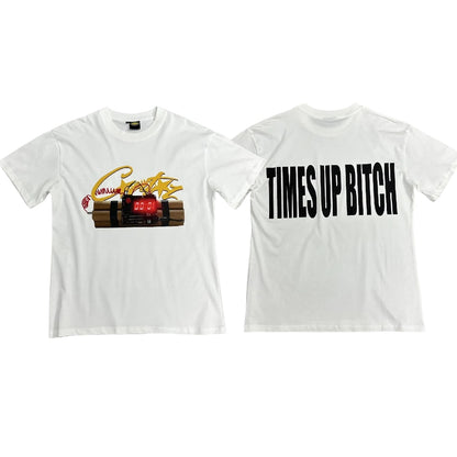 Corteiz 'TIMES UP BITCH' Tee Timebomb Short Sleeve T-shirt - WHITE/YELLOW
