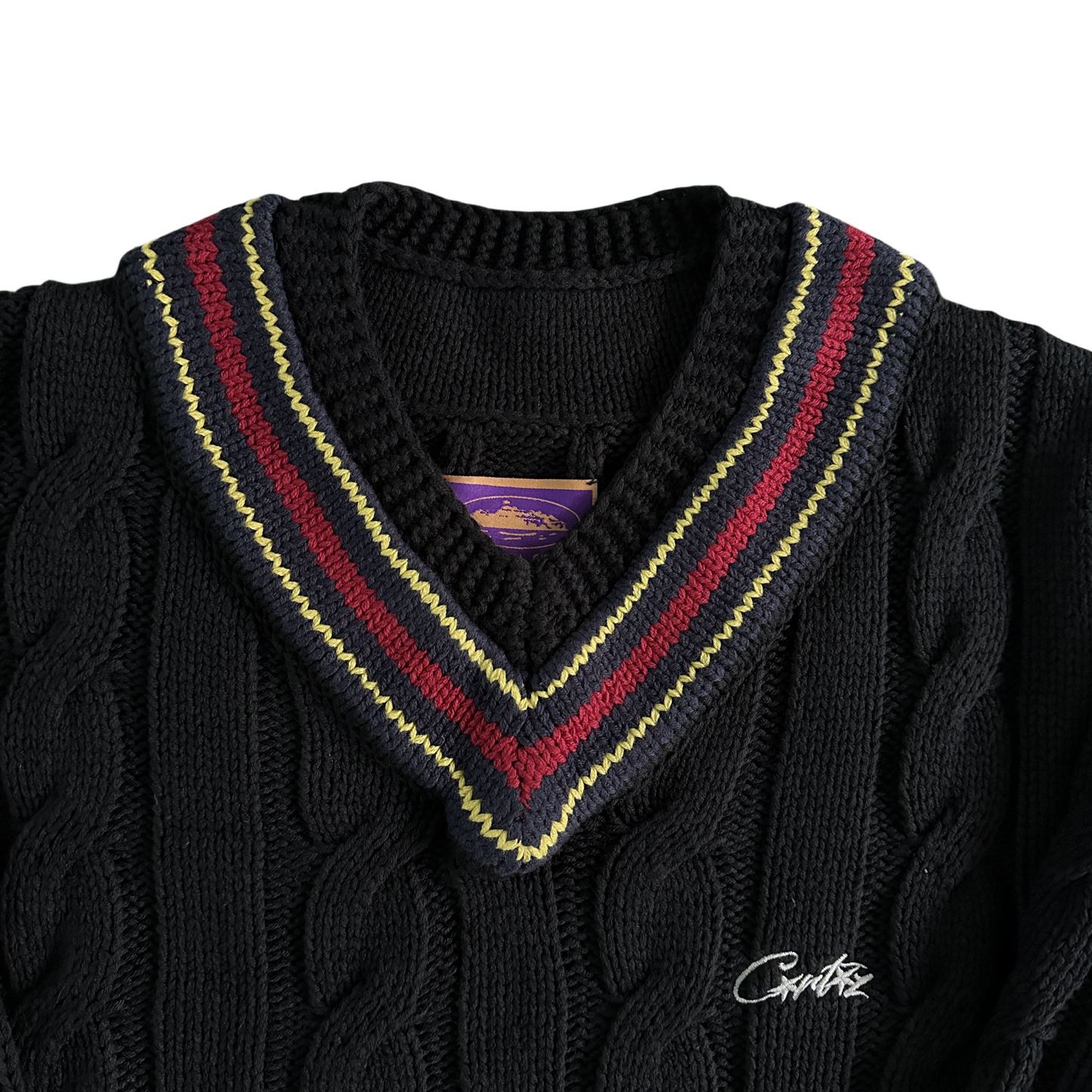 Corteiz V-neck Wimbledon Knit Sweater - Black