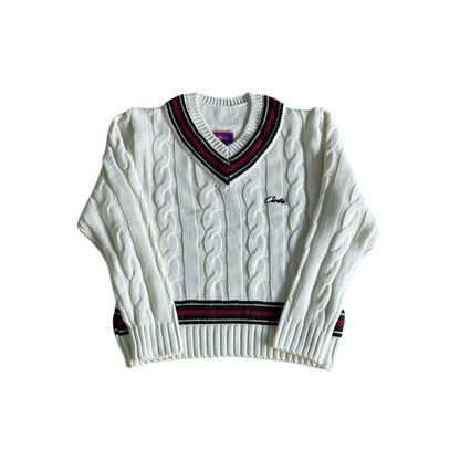 Pull en tricot Wimbledon à col en V Corteiz - BLANC